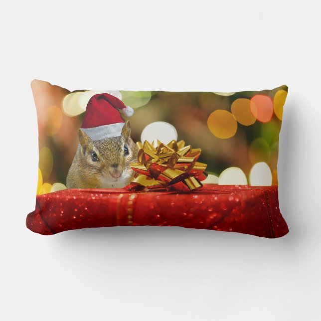 Cute Chipmunk Merry Christmas Lumbar Cushion (Front)