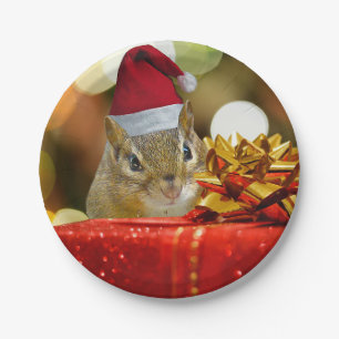 Cute Chipmunk Merry Christmas Paper Plate
