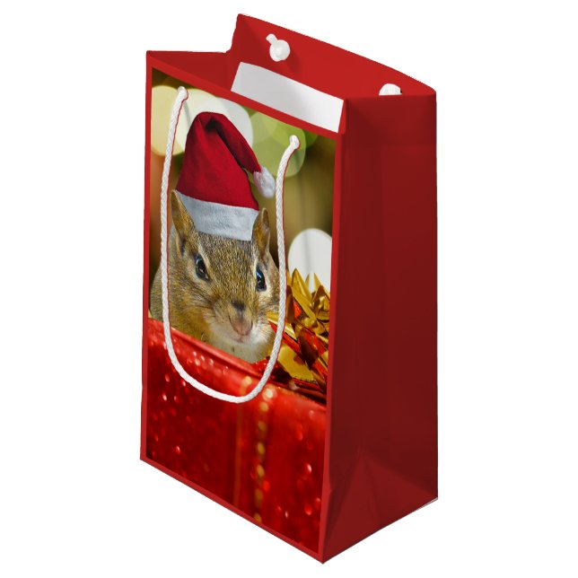 Cute Chipmunk Merry Christmas Small Gift Bag (Front Angled)