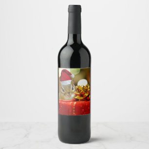 Cute Chipmunk Merry Christmas Wine Label