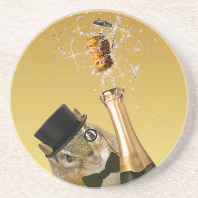 Cute Chipmunk New Year’s Eve Party Coaster (Front)
