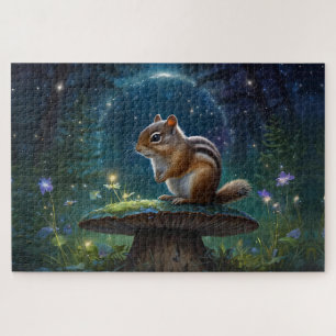 Cute Chipmunk on Mushroom in Magical Garden Jigsaw Puzzle