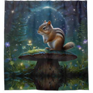 Cute Chipmunk on Mushroom in Magical Garden Shower Curtain