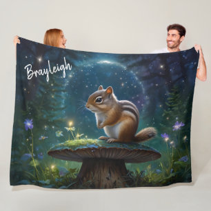 Cute Chipmunk on Mushroom *Personalise* Fleece Blanket