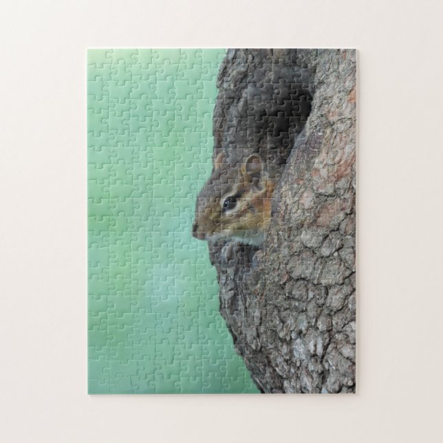 Cute Chipmunk Peeking Out of Hole In Tree Jigsaw Puzzle (Vertical)