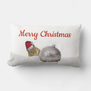 Cute Chipmunk Silver and Snow Christmas Holiday Lumbar Cushion