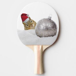 Cute Chipmunk Silver and Snow Christmas Holiday Ping Pong Paddle