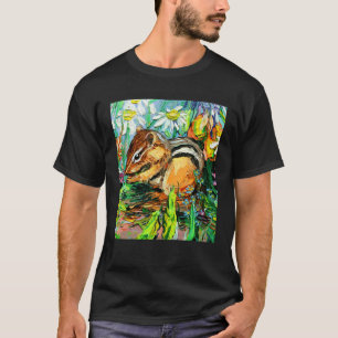Cute Chipmunk Spring Flowers Animal Impressionist  T-Shirt