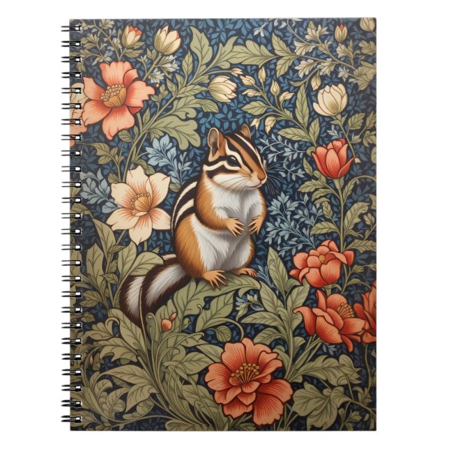 Cute Chipmunk William Morris Inspired Floral Notebook (Front)