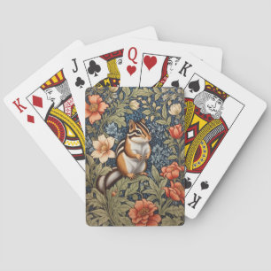 Cute Chipmunk William Morris Inspired Floral Playing Cards