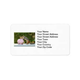 Cute Chipmunk with Funny Money Piggy Bank Picture Label