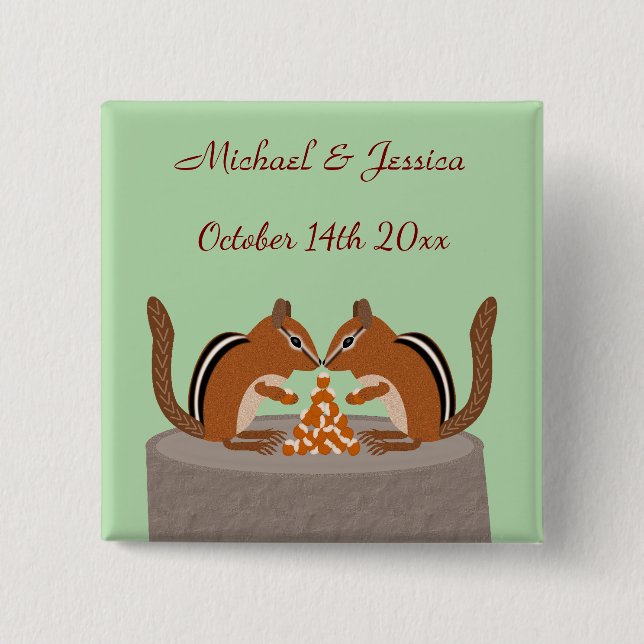 Cute Chipmunks Fall Wedding Custom 15 Cm Square Badge (Front)
