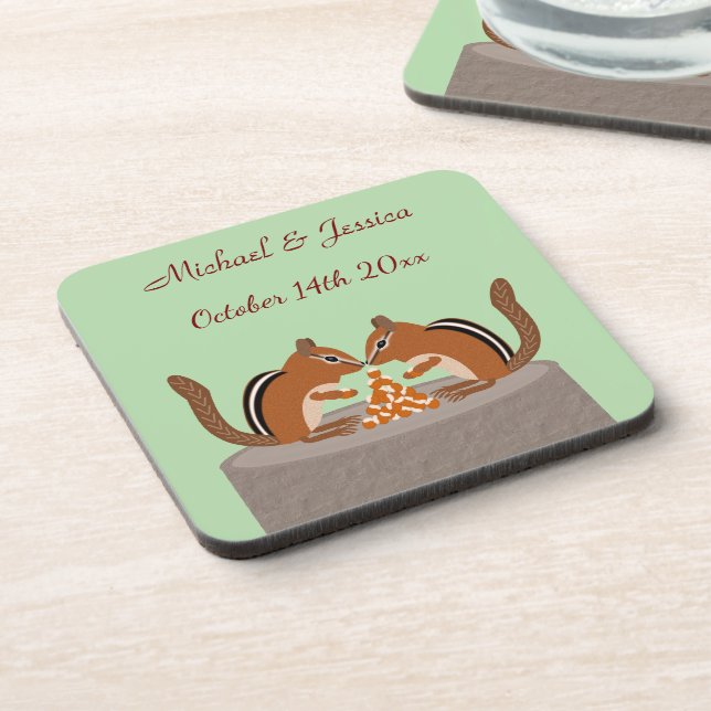 Cute Chipmunks Fall Wedding Custom Coaster (Left Side)