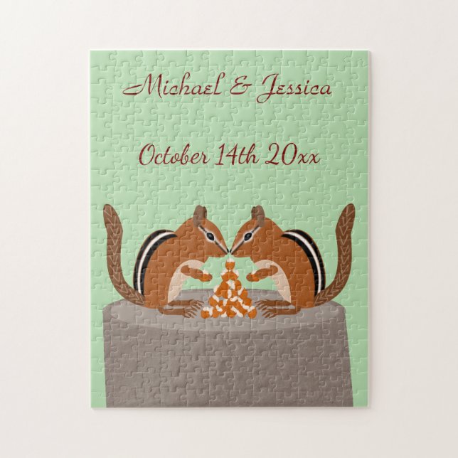 Cute Chipmunks Fall Wedding Custom Jigsaw Puzzle (Vertical)