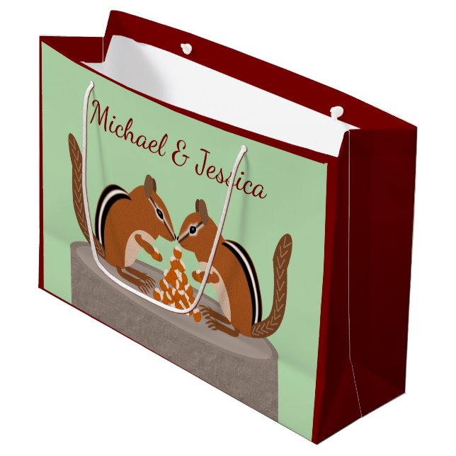 Cute Chipmunks Fall Wedding Custom Large Gift Bag (Front Angled)
