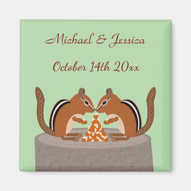 Cute Chipmunks Fall Wedding Custom Magnet (Front)
