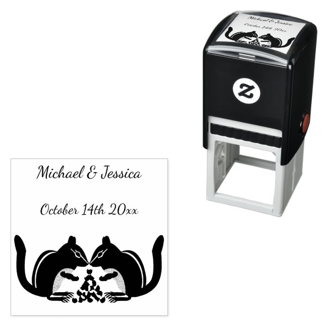 Cute Chipmunks Fall Wedding Custom Self-inking Stamp (In Situ)