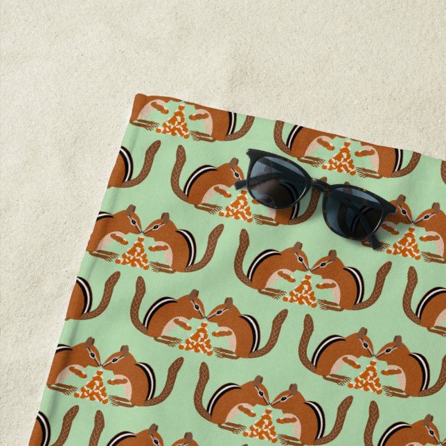 Cute Chipmunks Fall Wedding Patterned Beach Towel (In Situ)