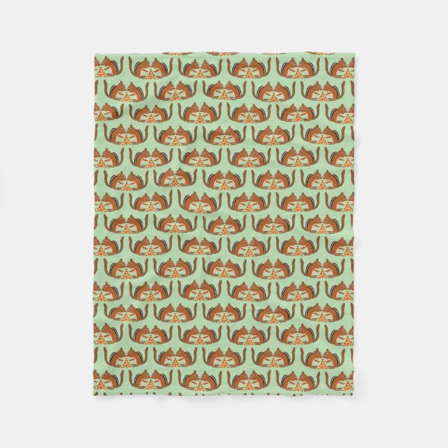Cute Chipmunks Fall Wedding Patterned Fleece Blanket (Front)