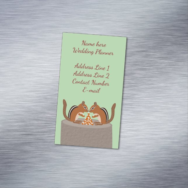 Cute Chipmunks Fall Wedding Planner Custom Magnetic Business Card (In Situ)