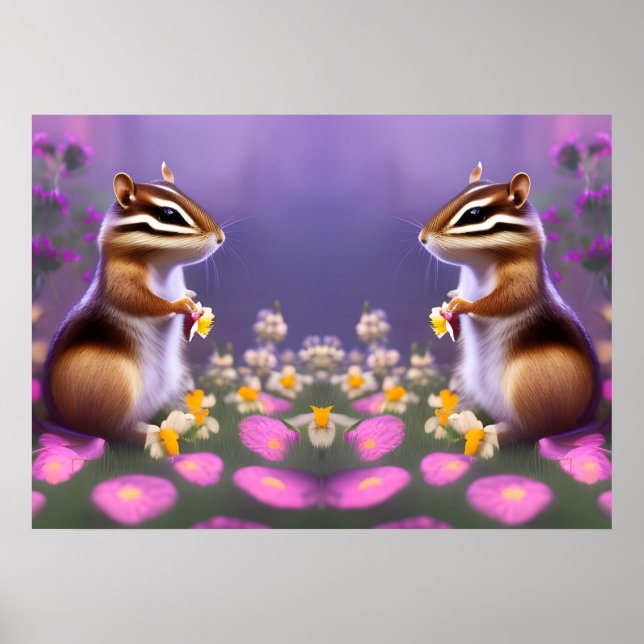 Cute Chipmunks in Flowers  Poster (Front)