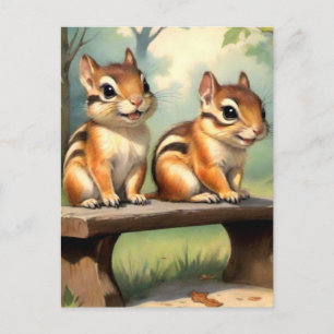 Cute Chipmunks in Park Postcard