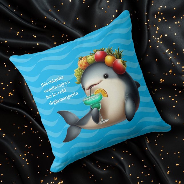 Cute Chiquita Vaquita Enjoying a Virgin Margarita Cushion (Chiquita Vaquita Sipping a Virgin Margarita Cover Photo)