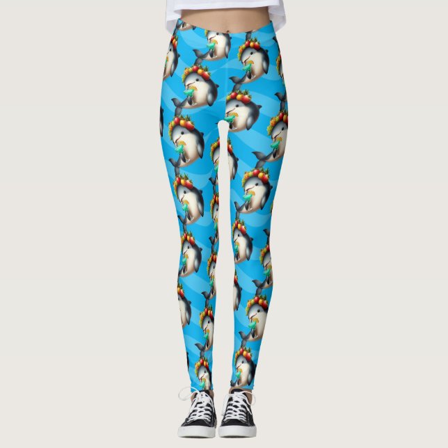 Cute Chiquita Vaquita Enjoying a Virgin Margarita Leggings (Front)