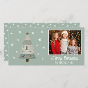 Cute Chistmas Tree Snowflakes Family Photo Holiday Card