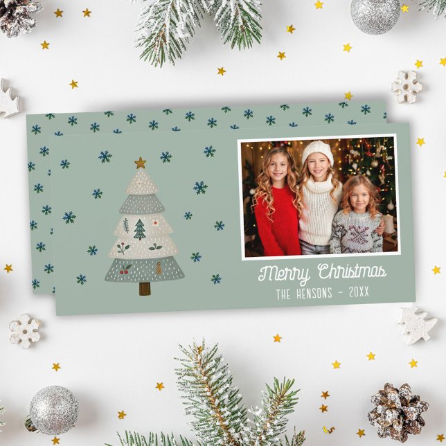 Cute Chistmas Tree Snowflakes Family Photo Holiday Card (Creator Uploaded)