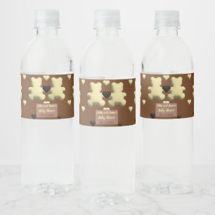 Cute chocolate bear Baby shower water bottle tag Label