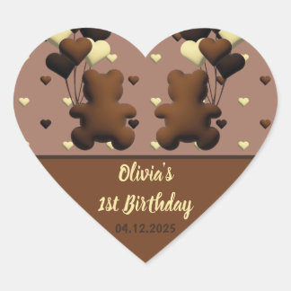 Cute chocolate bear Birthday heart stickers