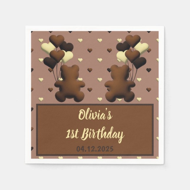 Cute chocolate bear Birthday napkins (Front)