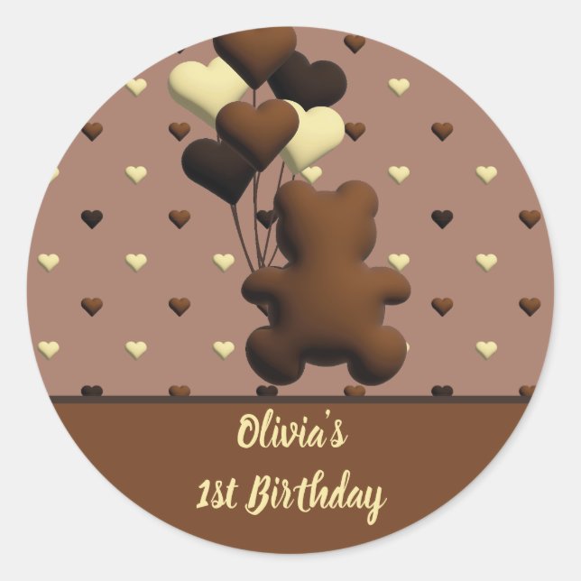 Cute chocolate bear Birthday stickers (Front)