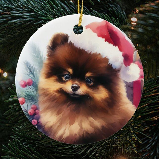 Cute Chocolate Brown Pomeranian Christmas Ceramic Tree Decoration (Creator Uploaded)