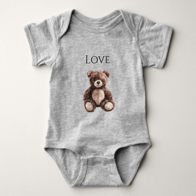 Cute Chocolate Brown Teddy Bear Baby Bodysuit (Front)