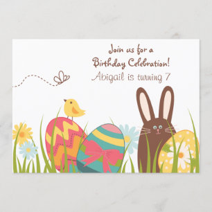 Cute Chocolate Bunny and Easter Eggs Birthday Invitation