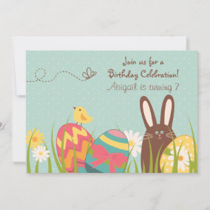 Cute Chocolate Bunny and Easter Eggs Birthday Invitation
