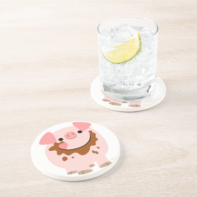 Cute Chocolate Cartoon Pig Coaster (Side)