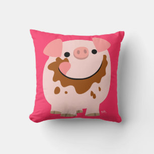 Cute Chocolate Cartoon Pig Throw Pillow