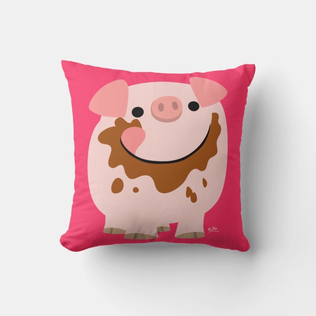 Cute Chocolate Cartoon Pig Throw Pillow (Front)