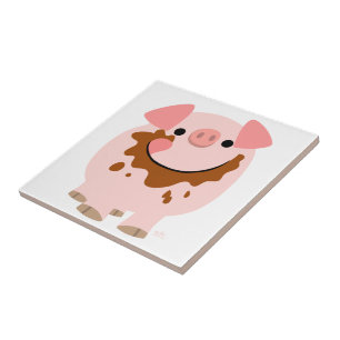 Cute Chocolate Cartoon Pig Tile