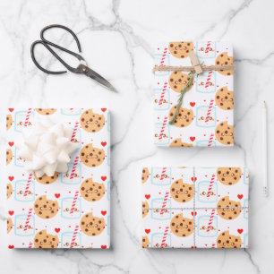 Cute Chocolate Chip Cookie And Glass Of Milk Wrapping Paper Sheet