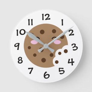 Cute chocolate chip cookie cartoon wall clock