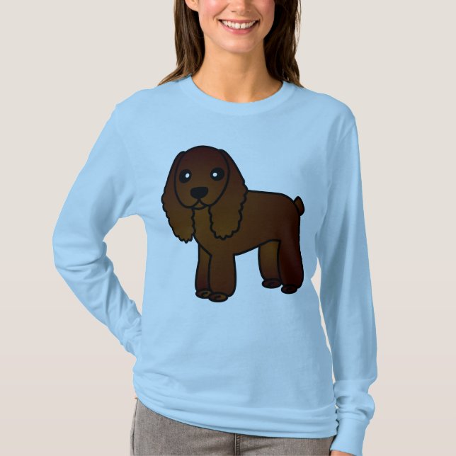 Cute Chocolate Cocker Spaniel Cartoon T-Shirt (Front)