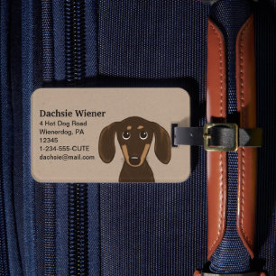 Cute Chocolate Dachshund Cartoon Wiener Dog Luggage Tag