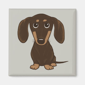 Cute Chocolate Dachshund | Cartoon Wiener Dog Magnet