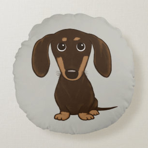 Cute Chocolate Dachshund   Cartoon Wiener Dog Round Cushion