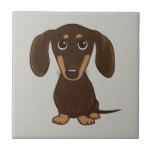 Cute Chocolate Dachshund | Cartoon Wiener Dog Tile<br><div class="desc">Shorthaired Brown Doxie</div>