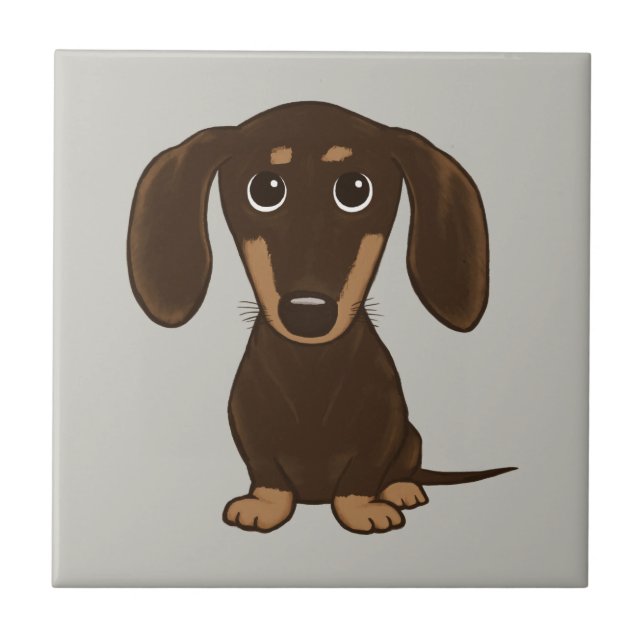 Cute Chocolate Dachshund | Cartoon Wiener Dog Tile (Front)